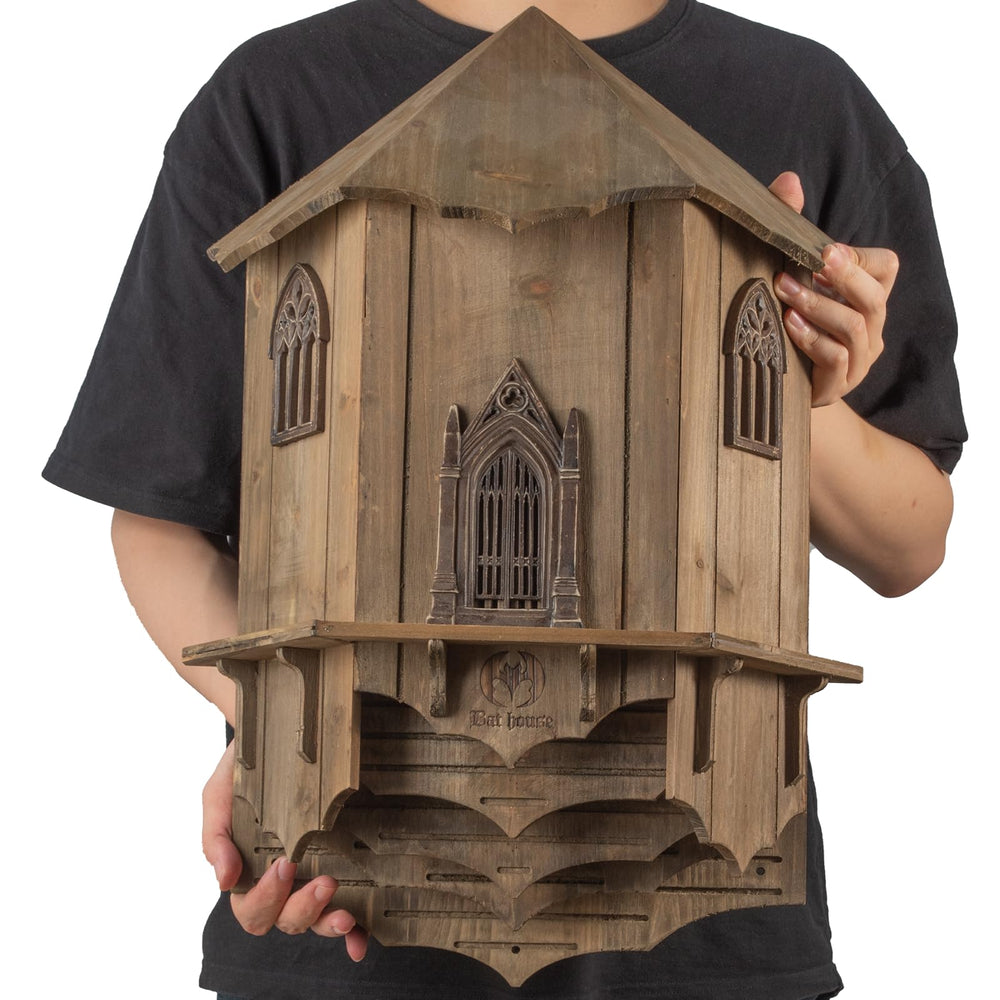 VIREESR bat house front view showing weatherproof cedar and secure chambers for habitat