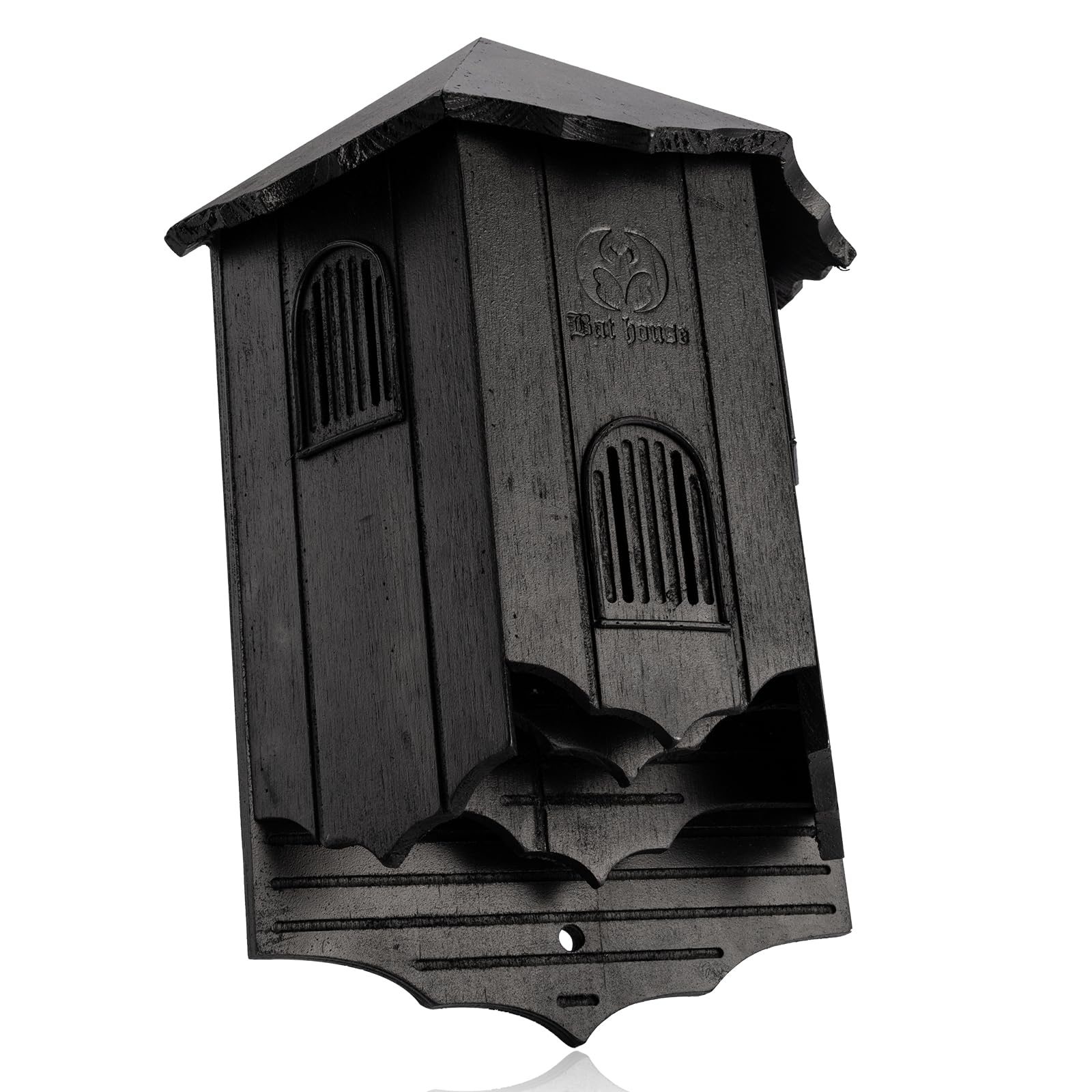 VIREESR front view of cedar bat house showing three-chamber entrance, attracts roosting bats