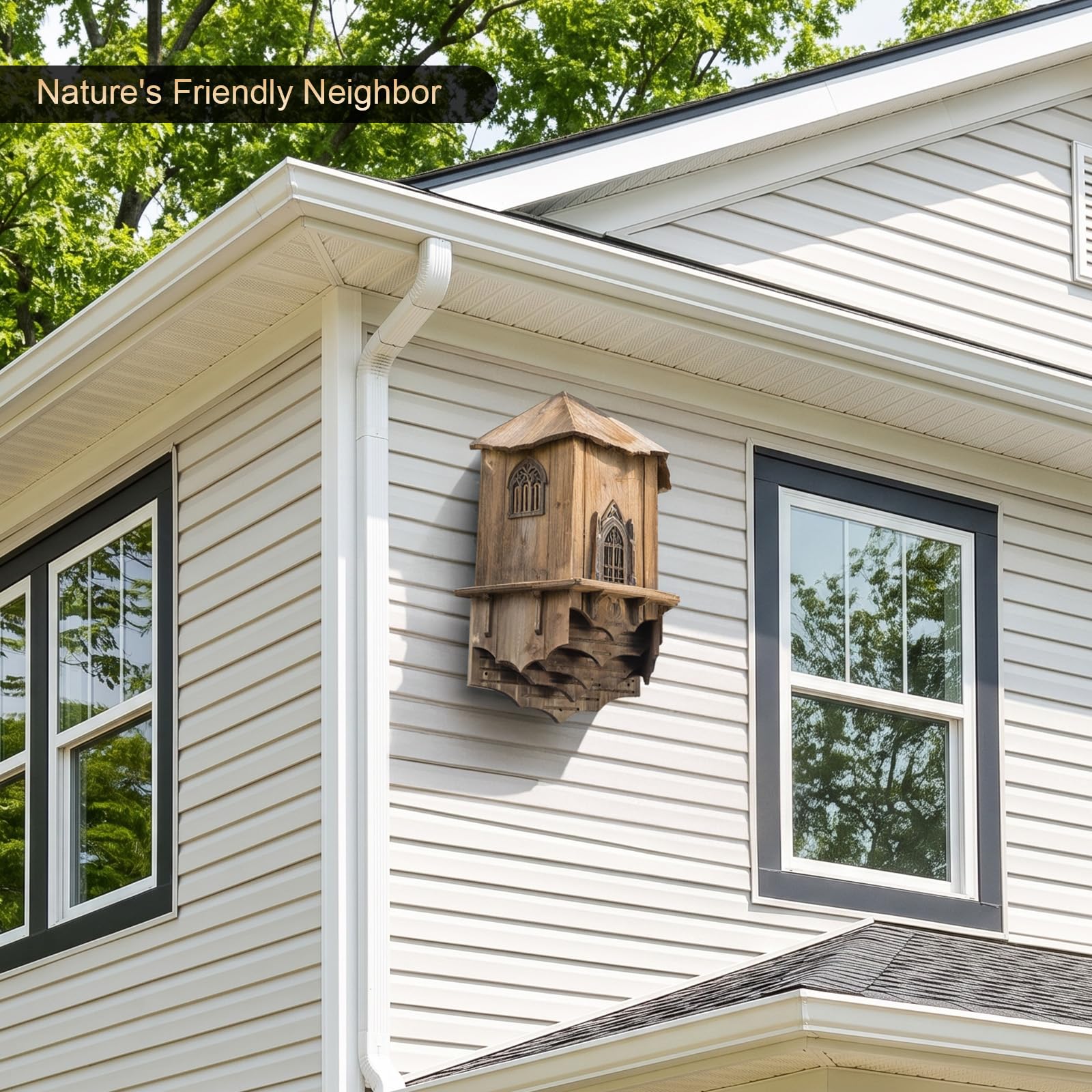 VIREESR bat house scale comparison with person showing large 23.5x16x8.5 inch footprint