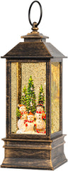 VISFLAIR front view of globe showing snowman family and warm lighting benefit