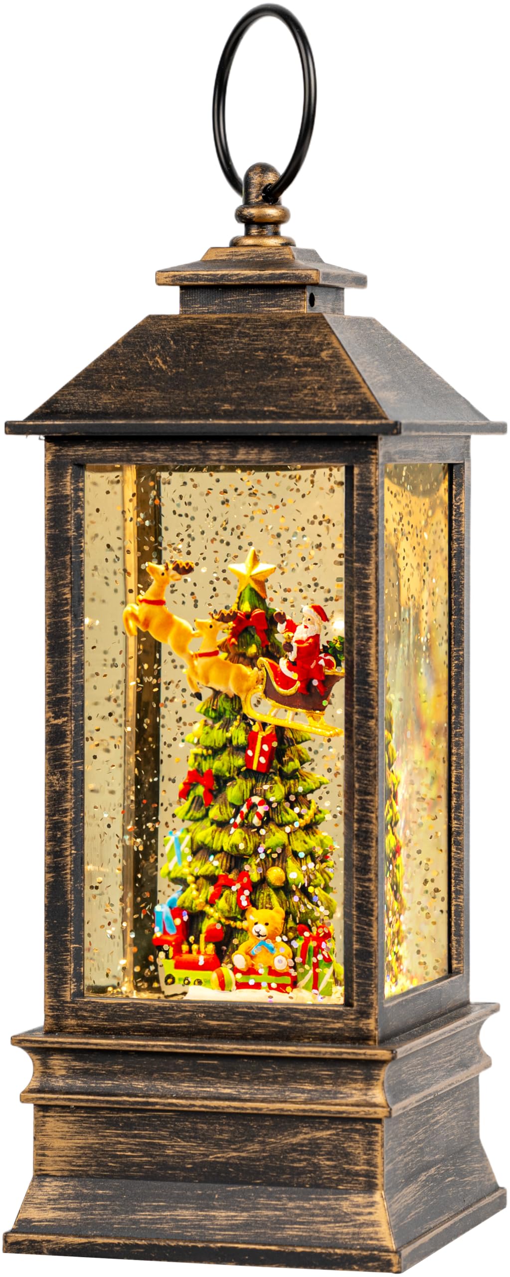 VISFLAIR front view of globe showing festive scene and bright LED accent