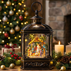 VISFLAIR front view lit nativity globe creating warm holiday ambiance