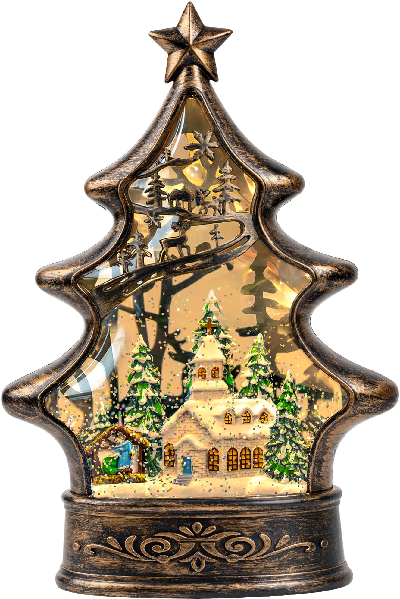 VISFLAIR front view lit church globe showing warm glow and holiday charm