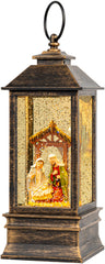 VISFLAIR front view lit nativity globe showcasing warm LED glow