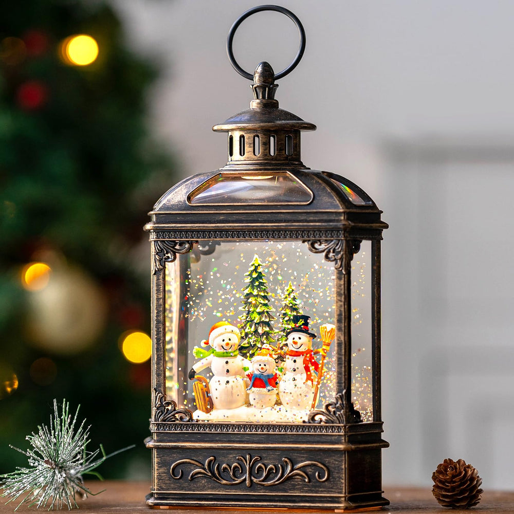 VISFLAIR front view of lit snow globe providing warm holiday glow