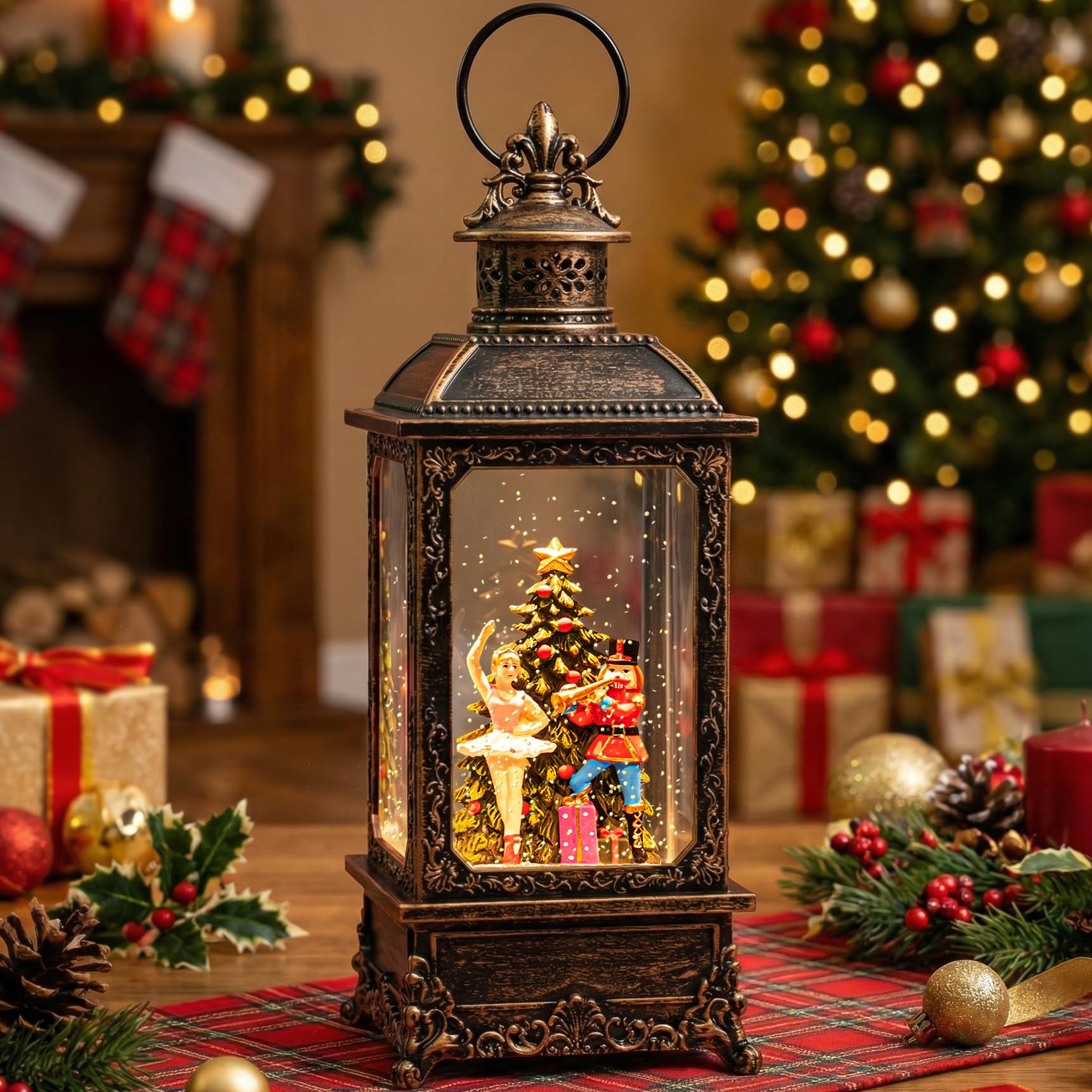 VISFLAIR front view nutcracker lantern showcasing festive scene and warm glow