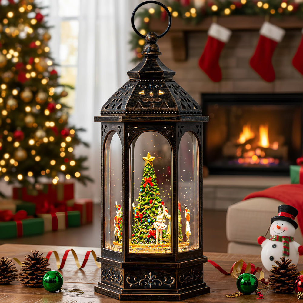 VISFLAIR front view of lit Nutcracker snow globe showcasing festive scene and glow