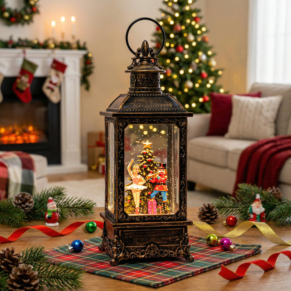 VISFLAIR lit on mantel at night creating cozy musical holiday ambiance
