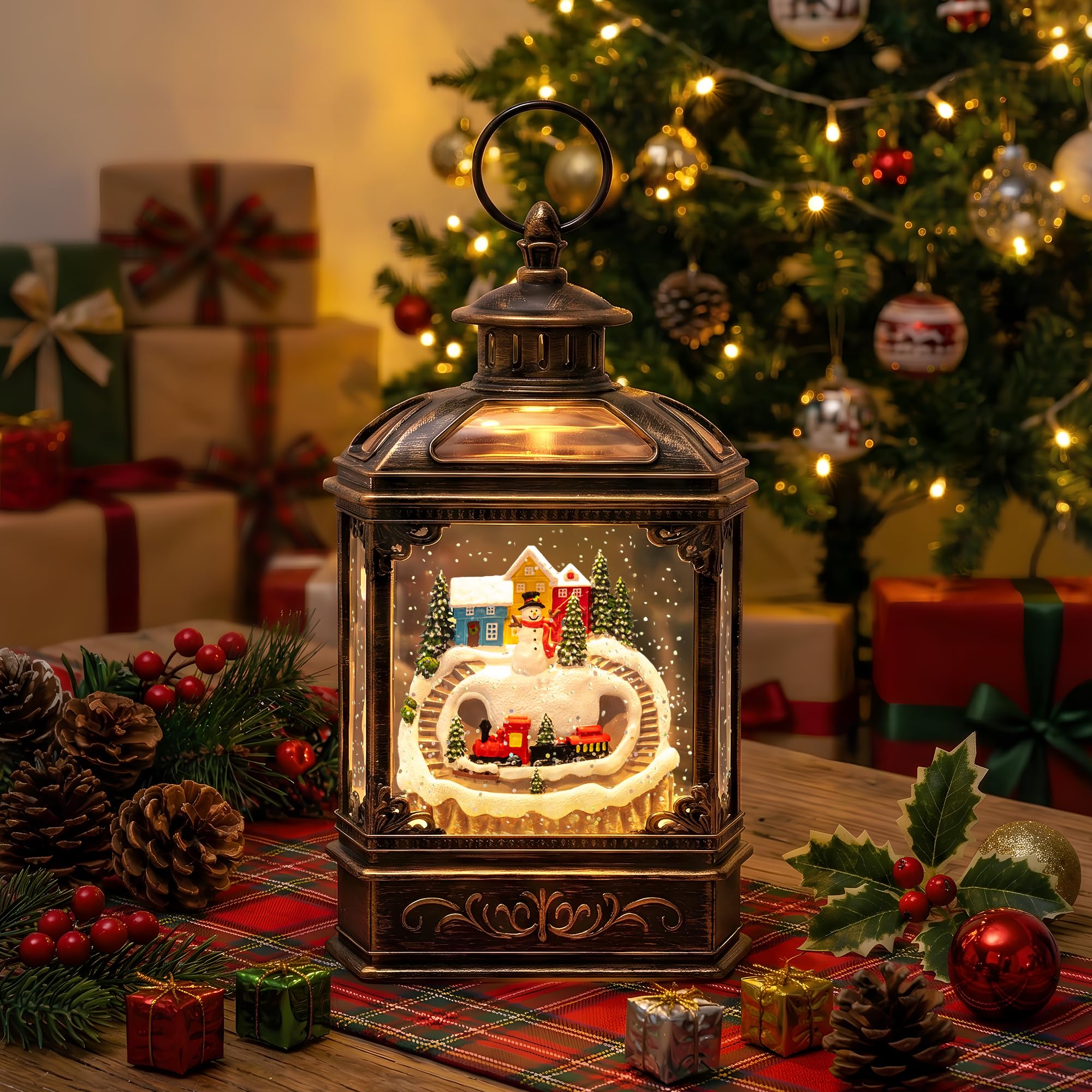 VISFLAIR lantern on a mantel lit among decorations benefit festive atmosphere