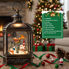 VISFLAIR snow globe on mantel lit at night, adds ambient holiday lighting benefit