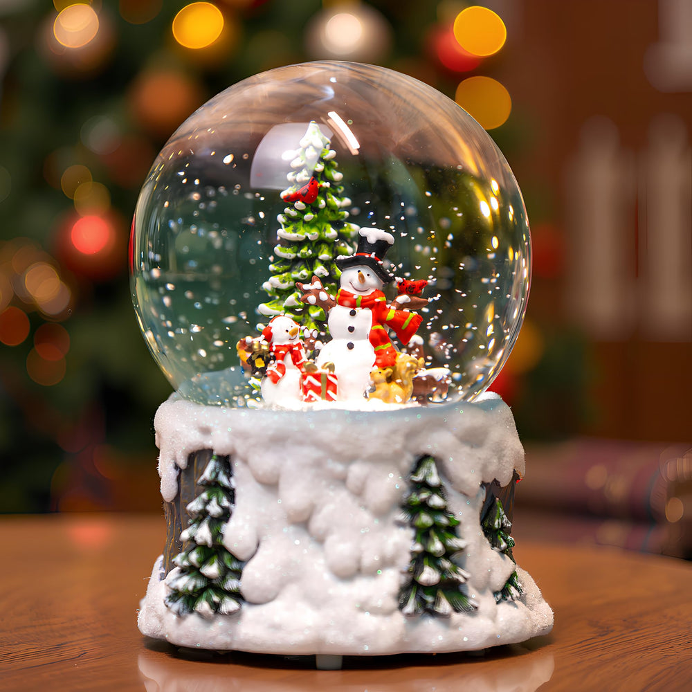 VISFLAIR snow globe on a mantel in holiday setting adding festive ambience
