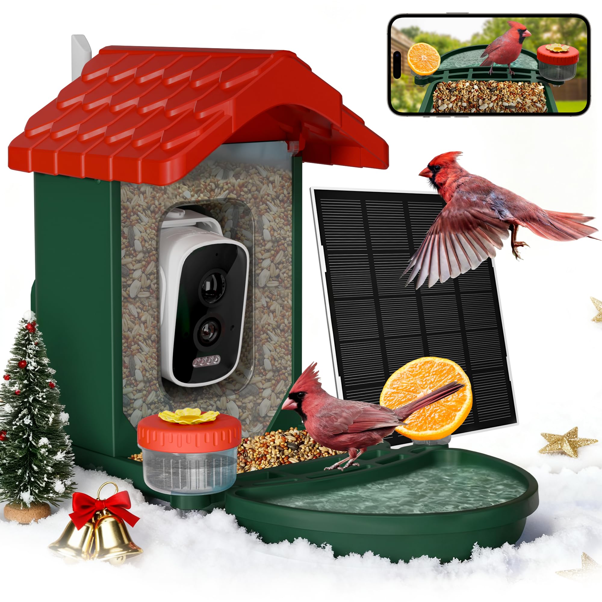 VISIOGEAR front view of feeder and bath showing feeding area and camera for clear observation