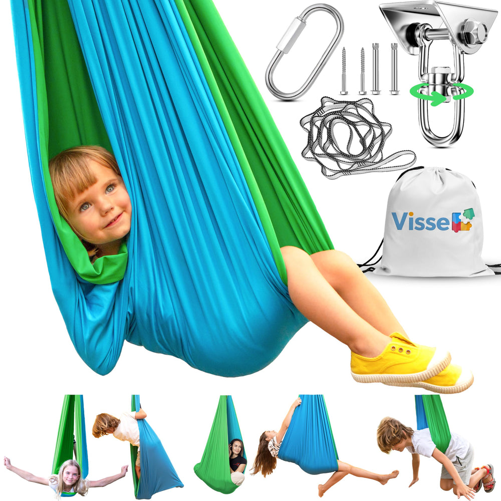 VISSE front view of cocoon swing showing supportive shape and calming benefit