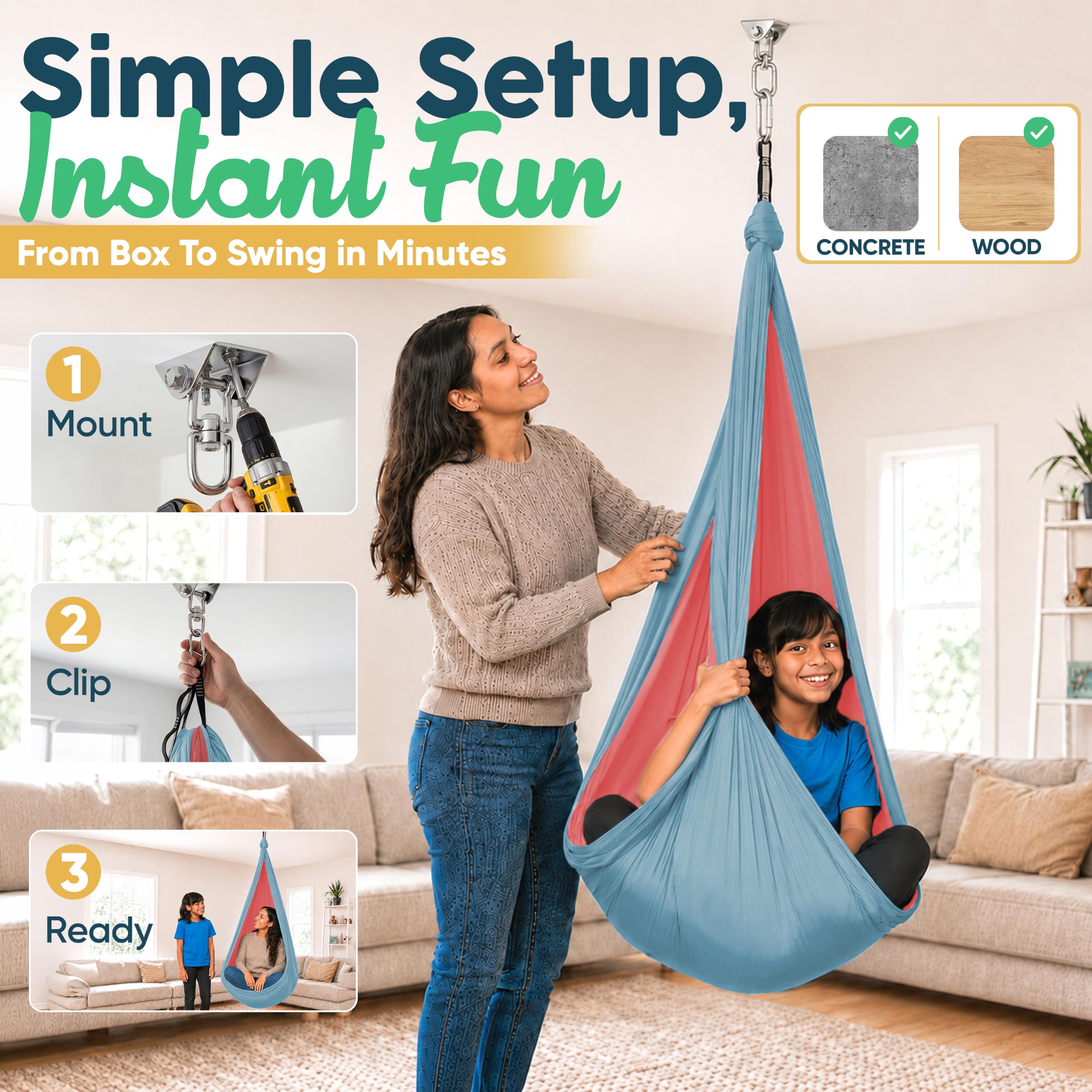 VISSE hammock mounted on tree branch for outdoor calming and play