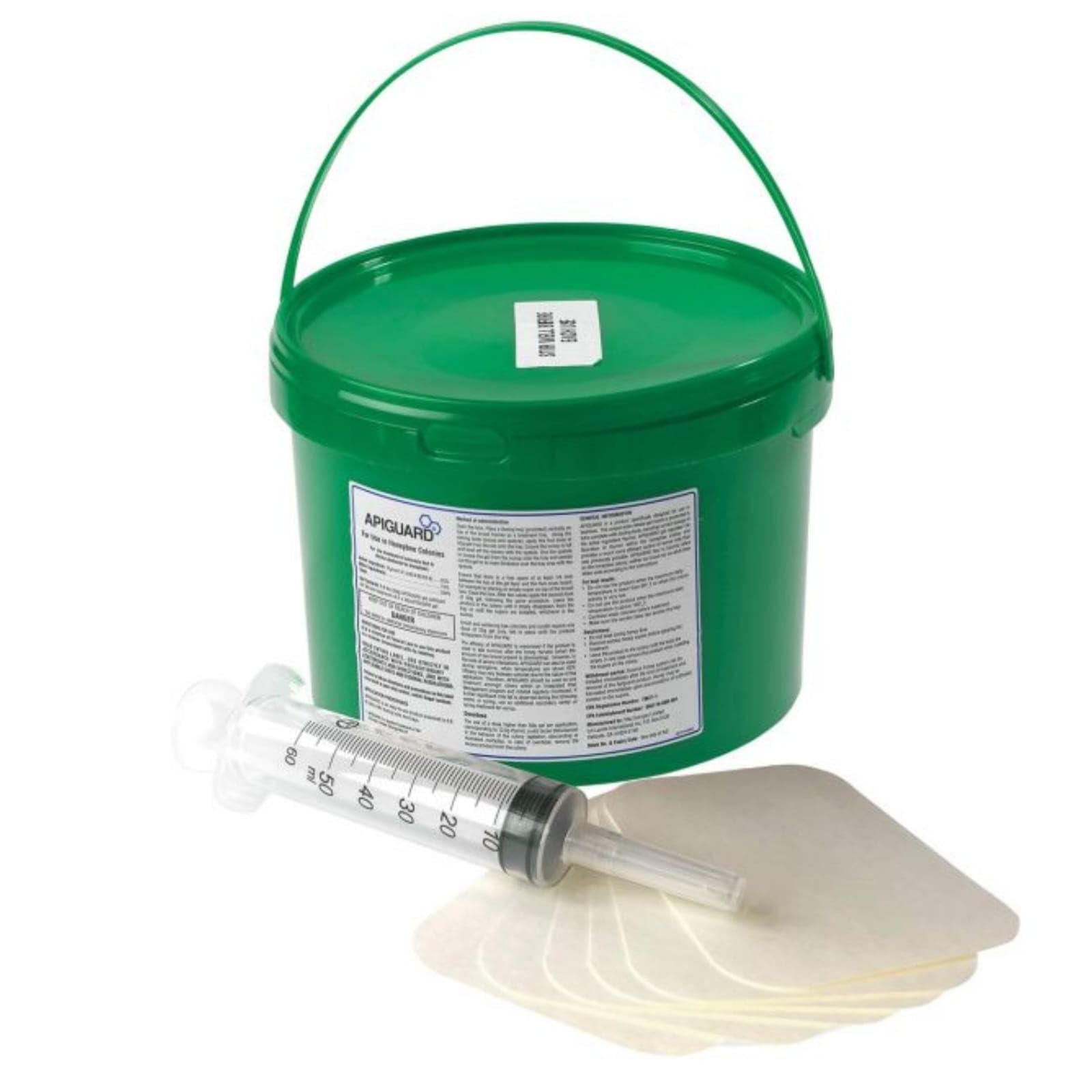 VITA BEEHEALTH Apiguard 3kg tub front view showing tub and accessories, convenient for multiple hives