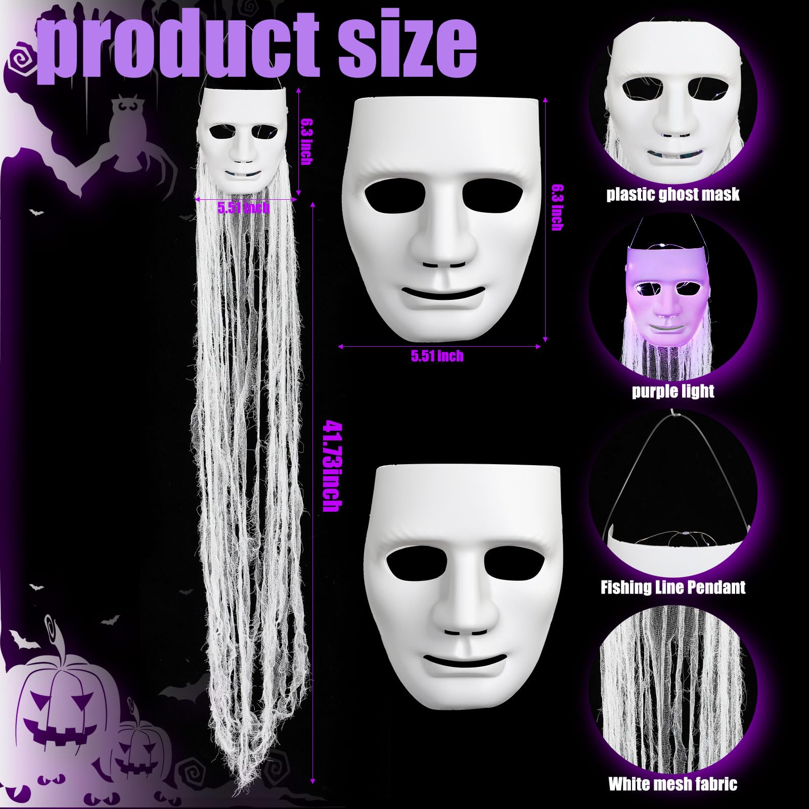 VitalCozy close-up of ghost mask showing facial detail for spooky realism