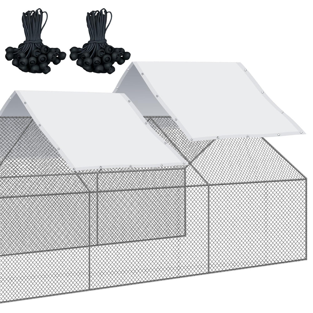 VitalCozy front view of white coop cover showing full panel and shape for weather protection