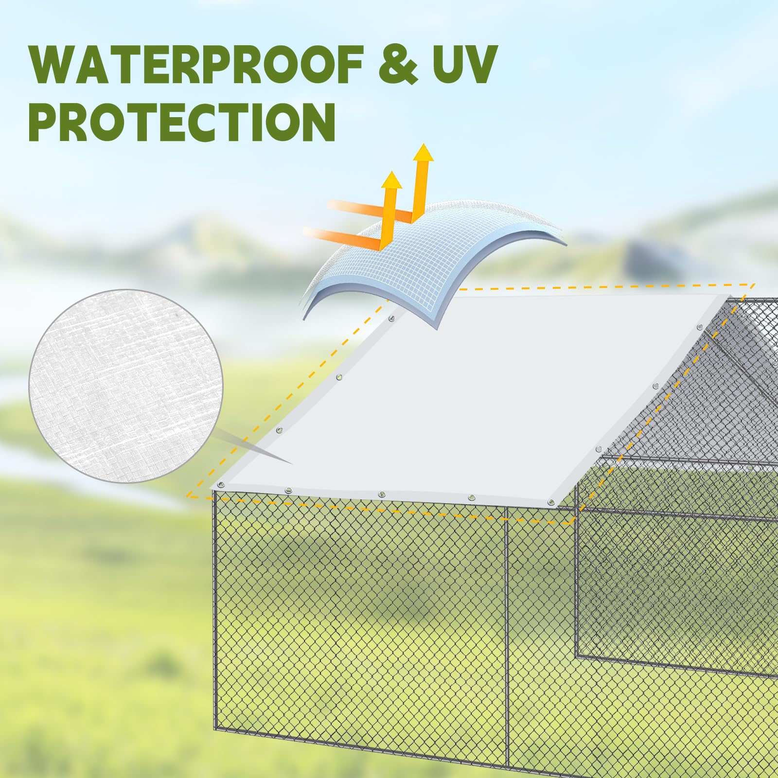 VitalCozy installed on chicken run demonstrating shade and rain protection for animals
