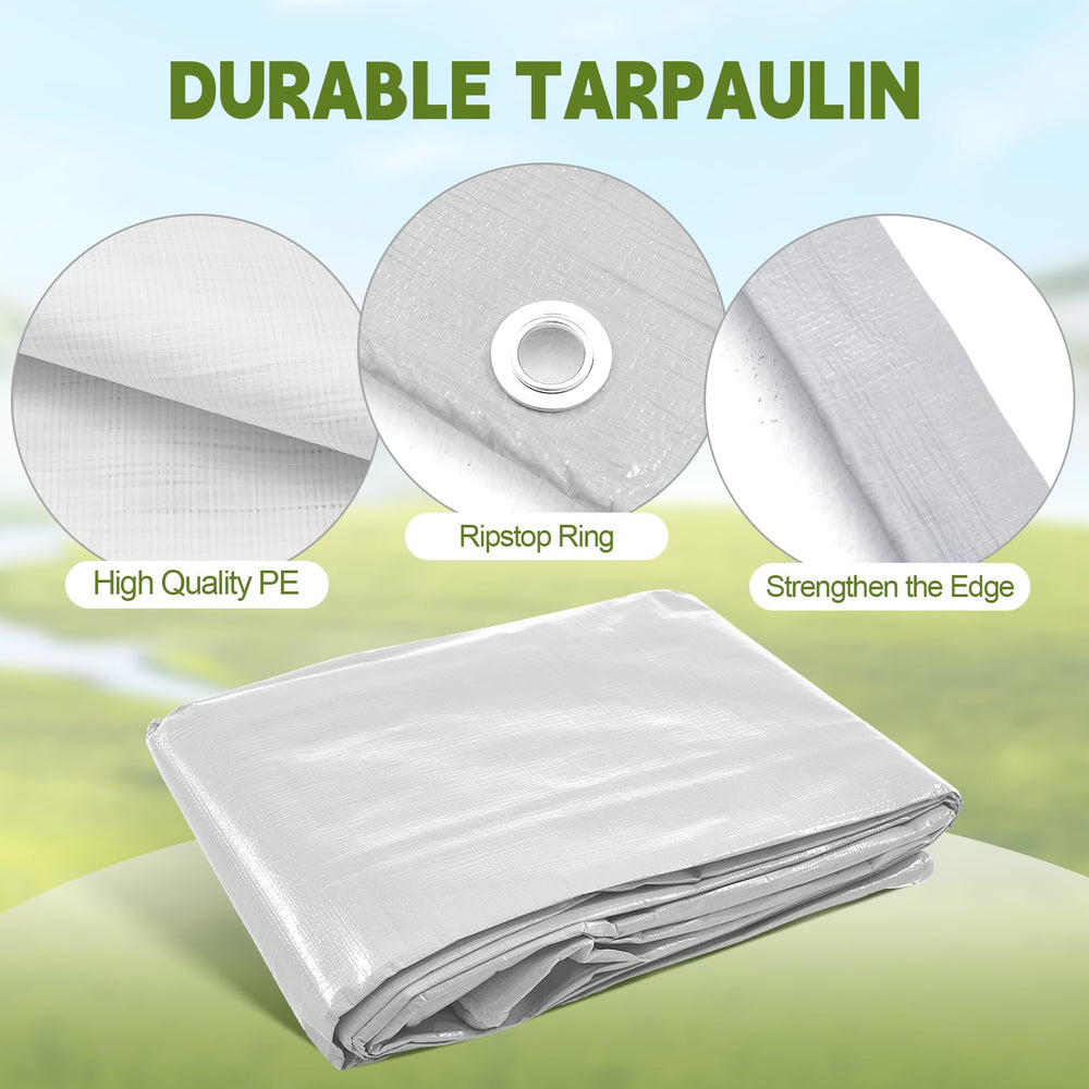 VitalCozy tarp beside a measuring tape to show 11.5 x 6.6 ft scale and easy coverage