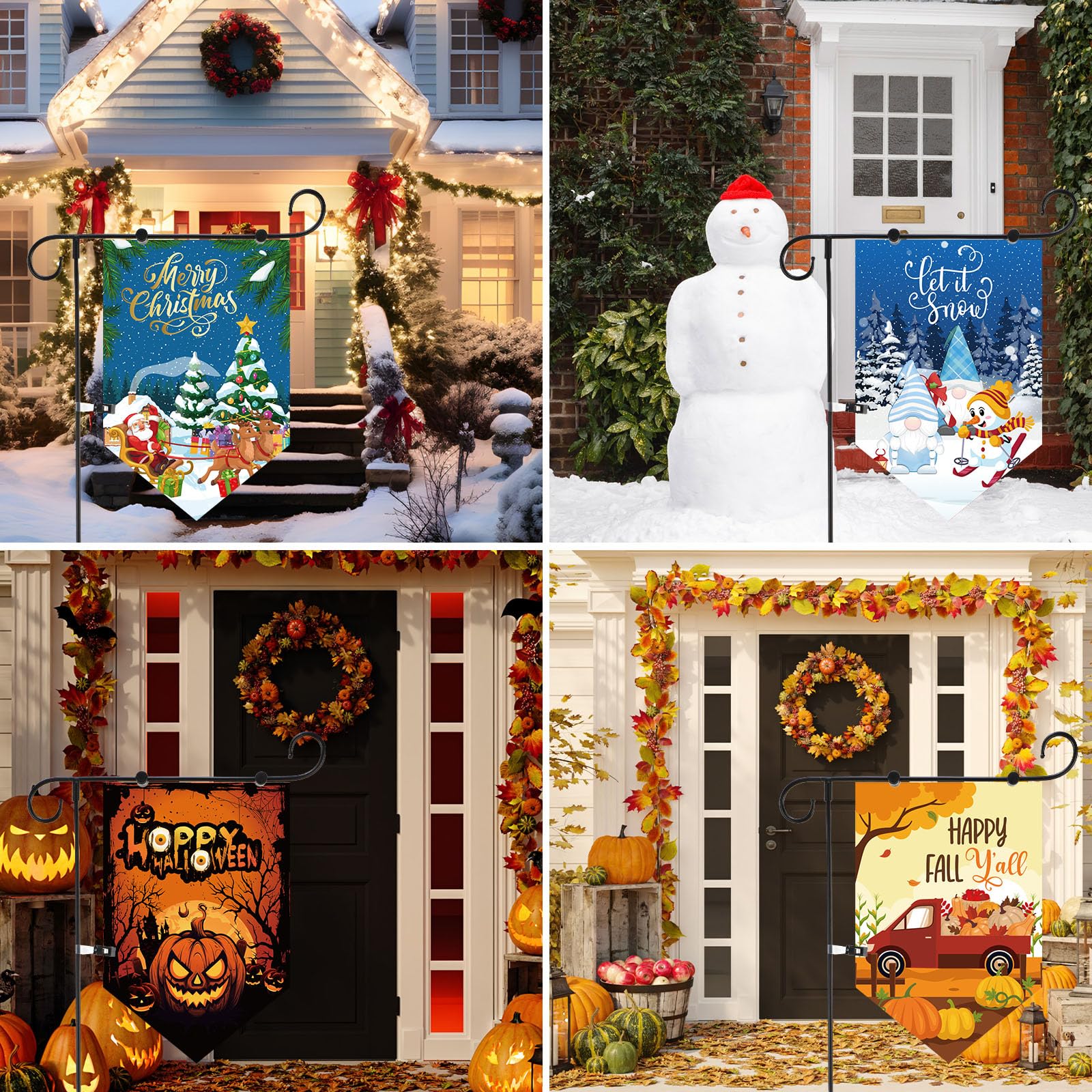 VitalCozy seasonal flags displayed together creating year-round curb charm