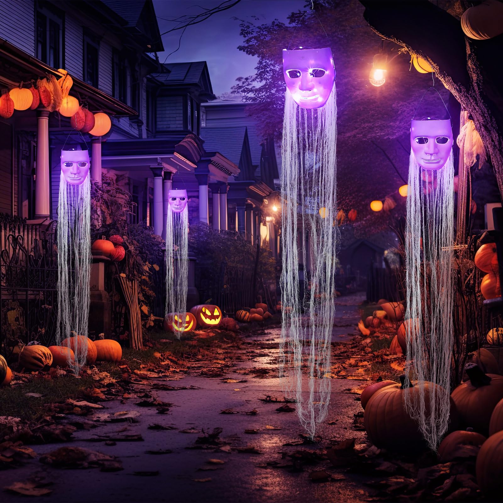 VitalCozy hanging ghosts in tree delivering motion and curb appeal