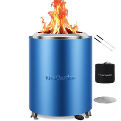 Vivagarden front view showing compact blue tabletop fire pit and tidy profile, ideal portability