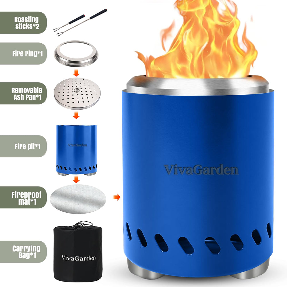 VivaGarden fire pit at campsite creating warm atmosphere and compact convenience