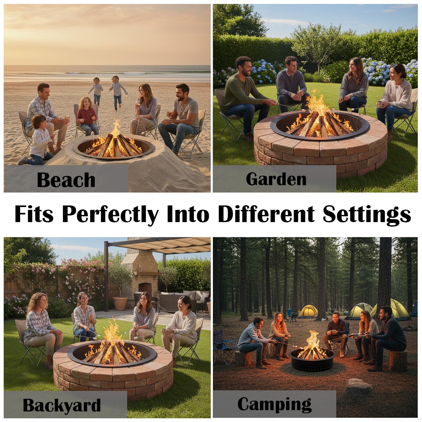 Vivagarden fire ring size comparison with log and ruler showing 36-inch scale for planning