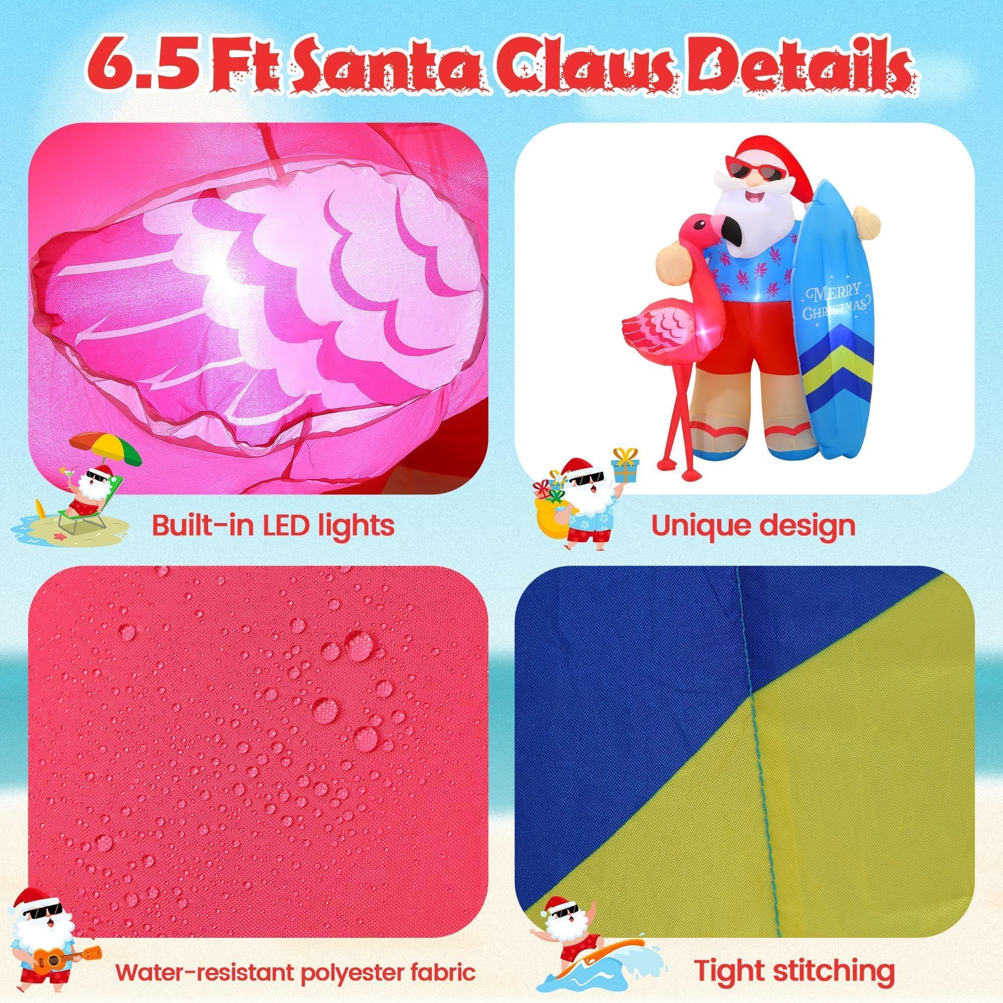 Vivantia LED-lit Santa inflatable at night providing bright evening party ambiance