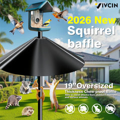 VIVCIN baffle mounted on pole protecting feeder from climbers