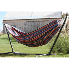 Vivere backyard setup with stand and hammock showing easy outdoor relaxation