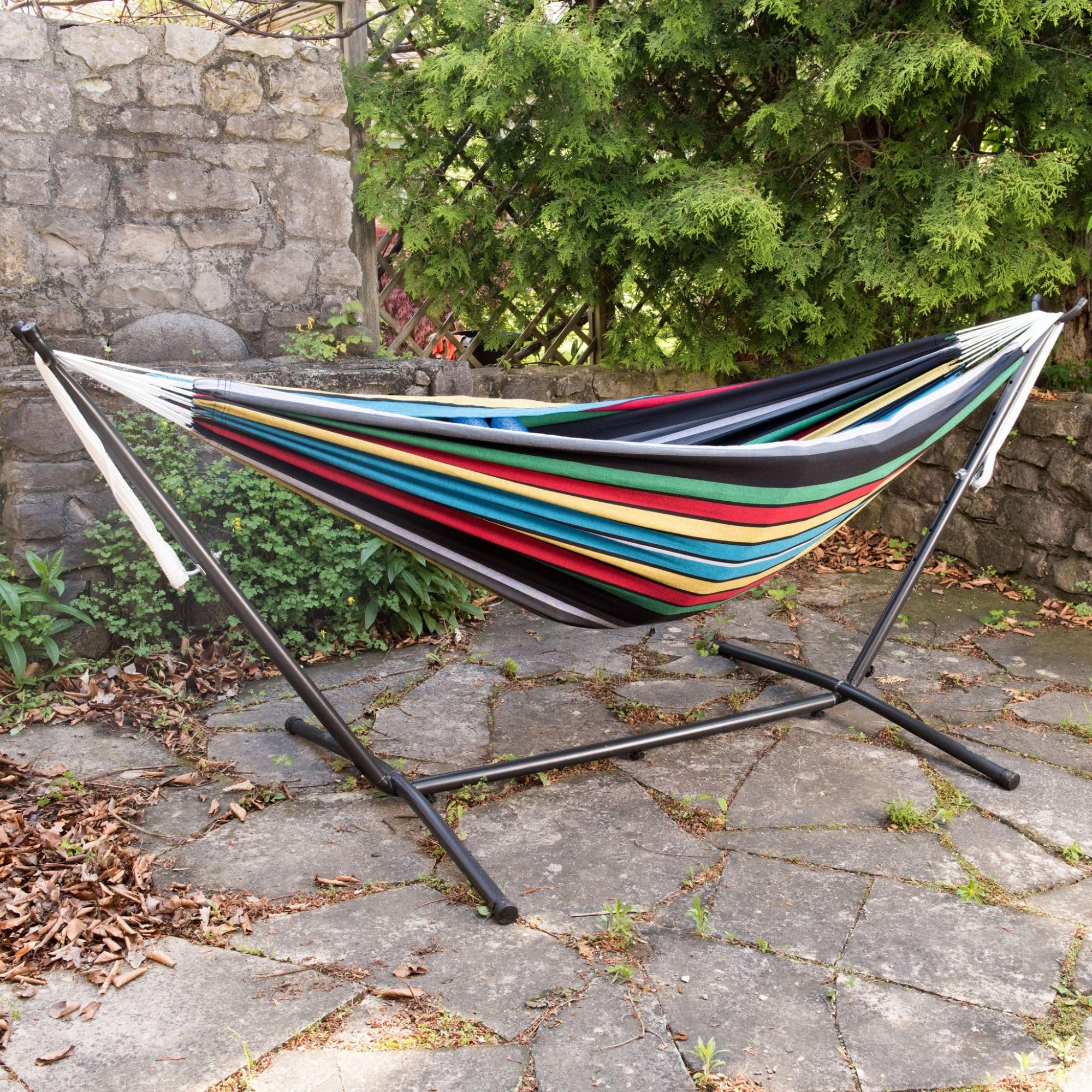 Vivere carry bag packed with hammock and stand showing portable storage benefit