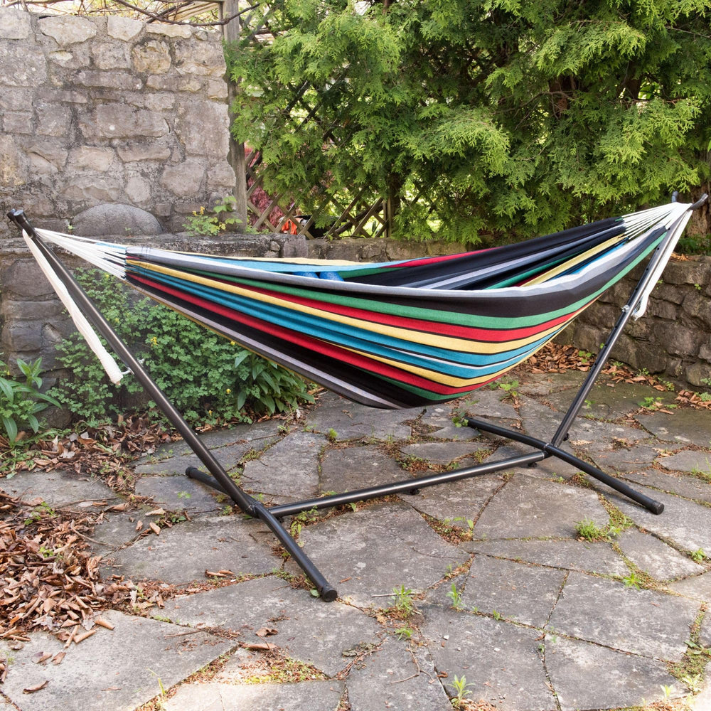 Vivere carry bag packed with hammock and stand showing portable storage benefit