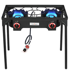 vivicreate front view assembled grill showing dual burners and sturdy frame benefit fast cooking