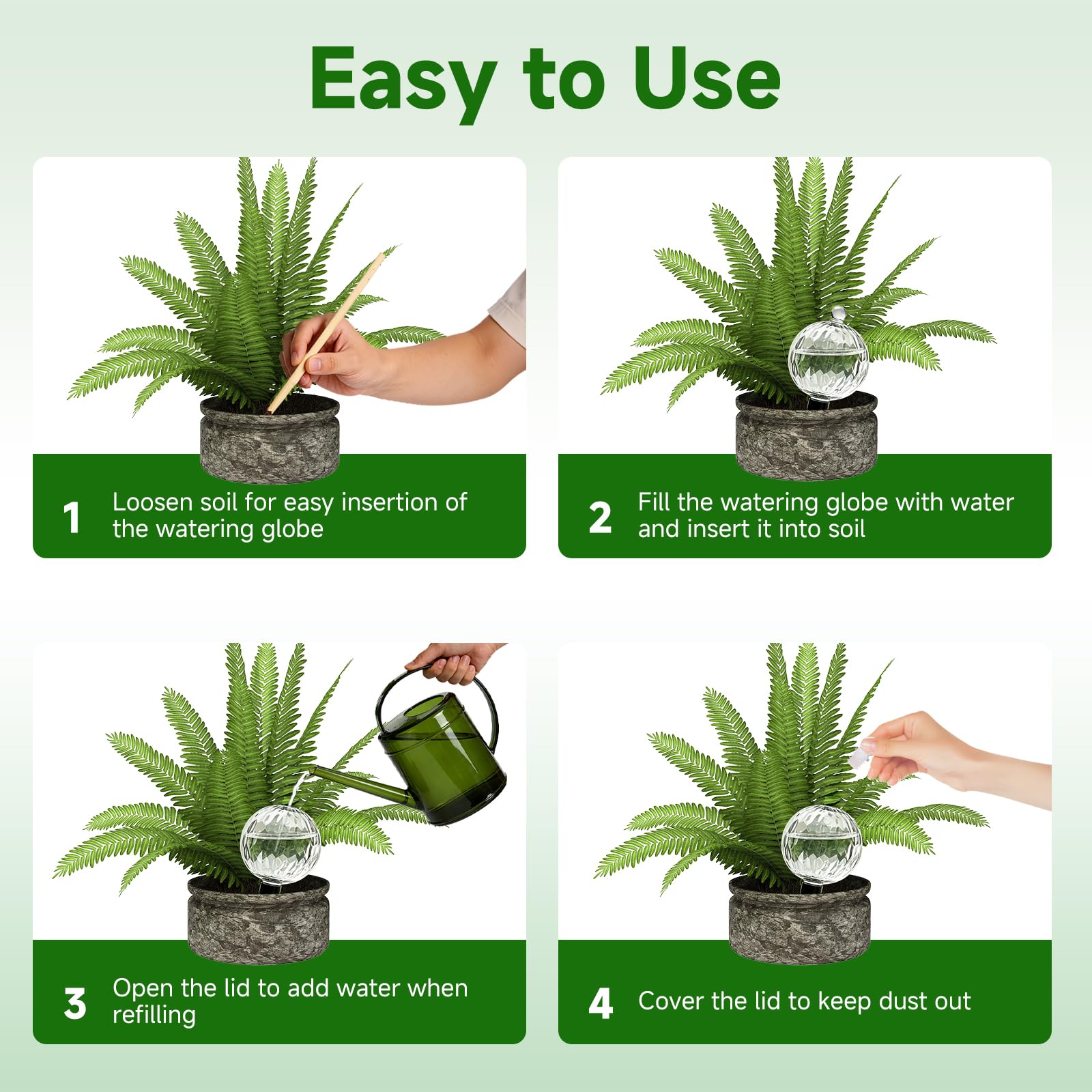 Vividaire globe inserted in potted houseplant providing reliable hydration benefit