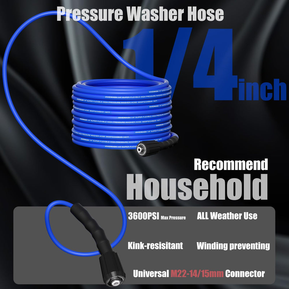 VividWash rolled hose with included tie for compact, tidy storage