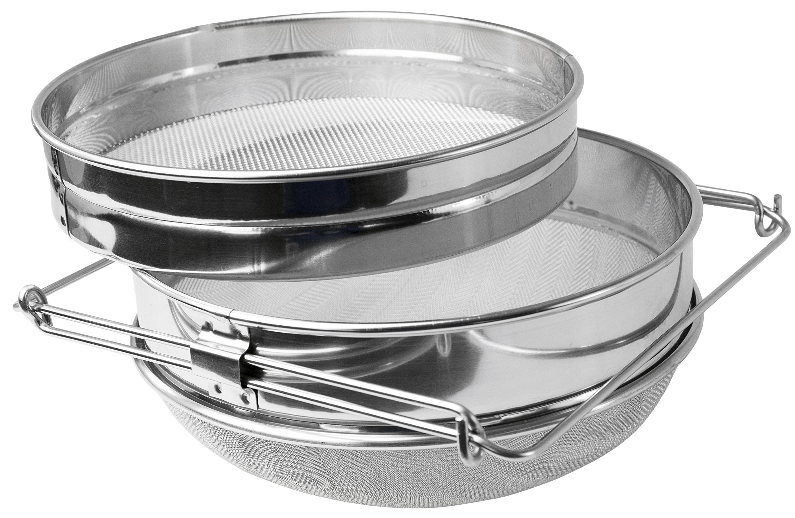 VIVO front view of honey strainer showing dual screens and sturdy frame benefit clear honey