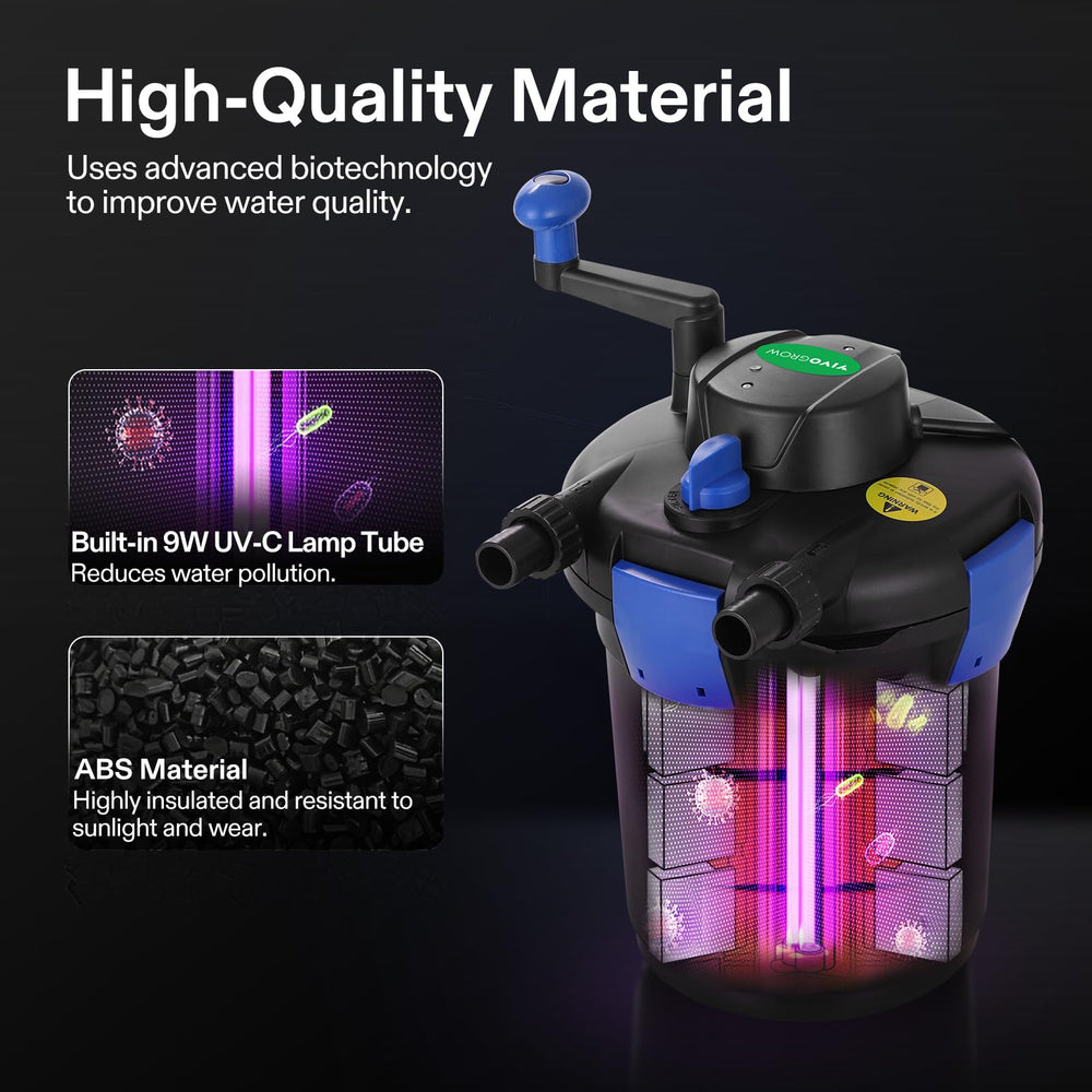 VIVOGROW filter top closed lid with turbidity indicator visible for straightforward maintenance