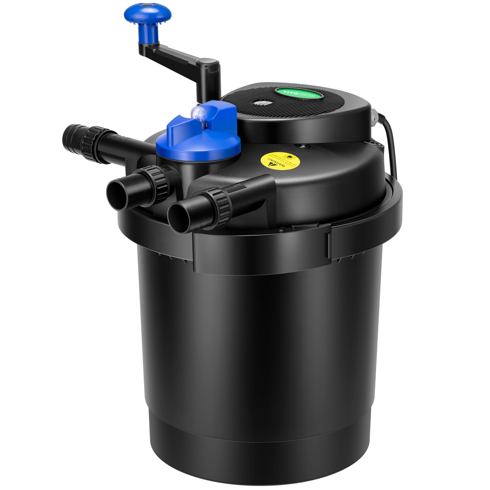 VIVOGROW front view showing filter housing and branding, highlights compact footprint