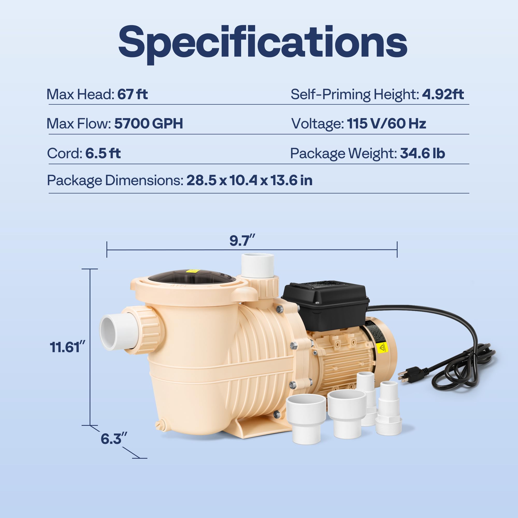 VIVOHOME pump in backyard pool scene illustrating quiet efficient operation