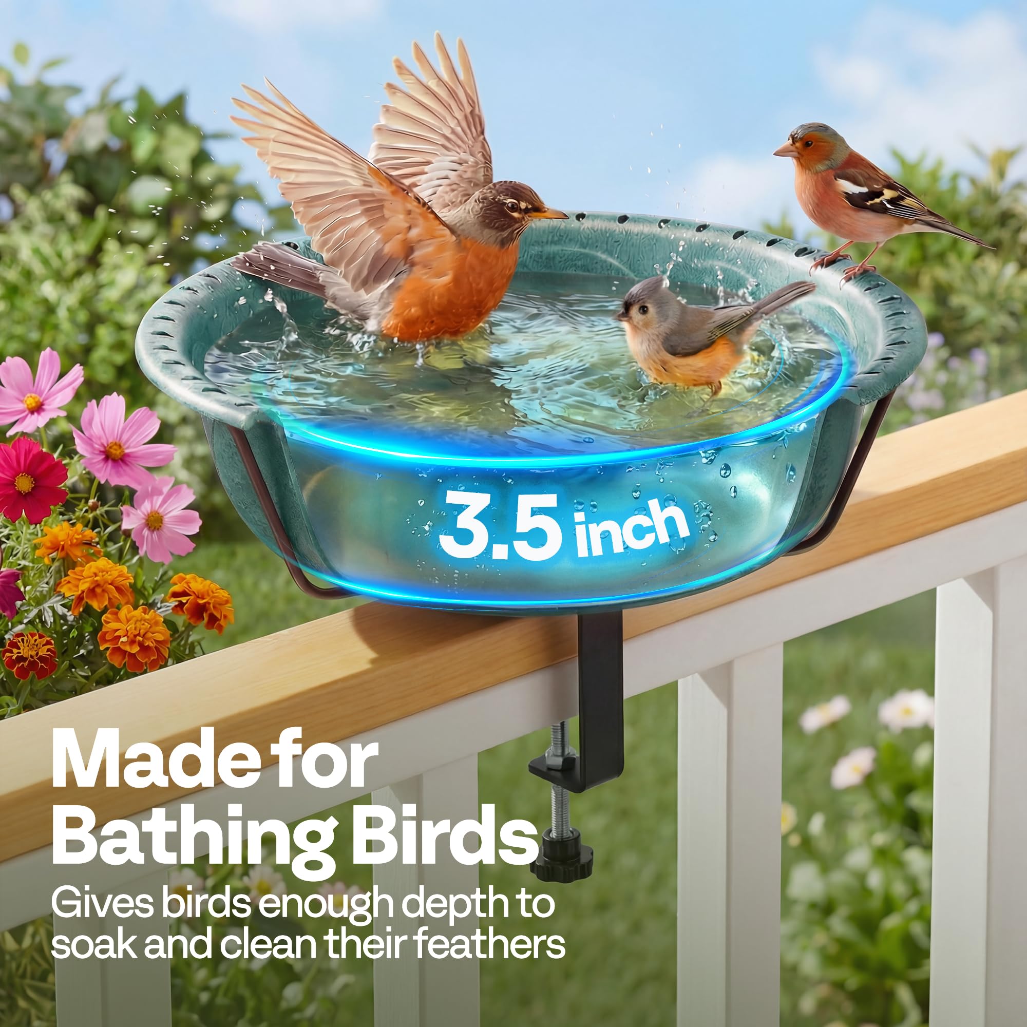 VIVOHOME bird bath used as feeder with seeds to lure varied bird species