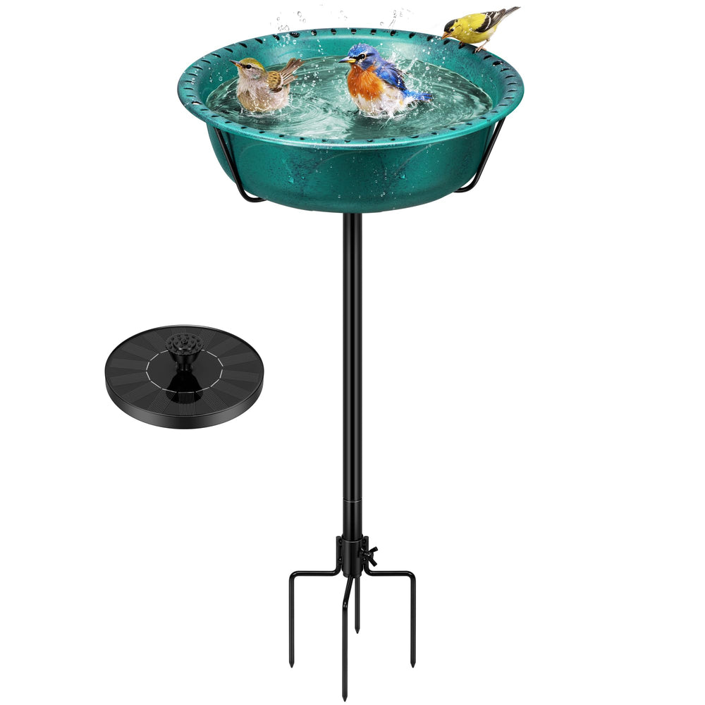 VIVOHOME front view of green bird bath showing fountain and bowl, attracts birds