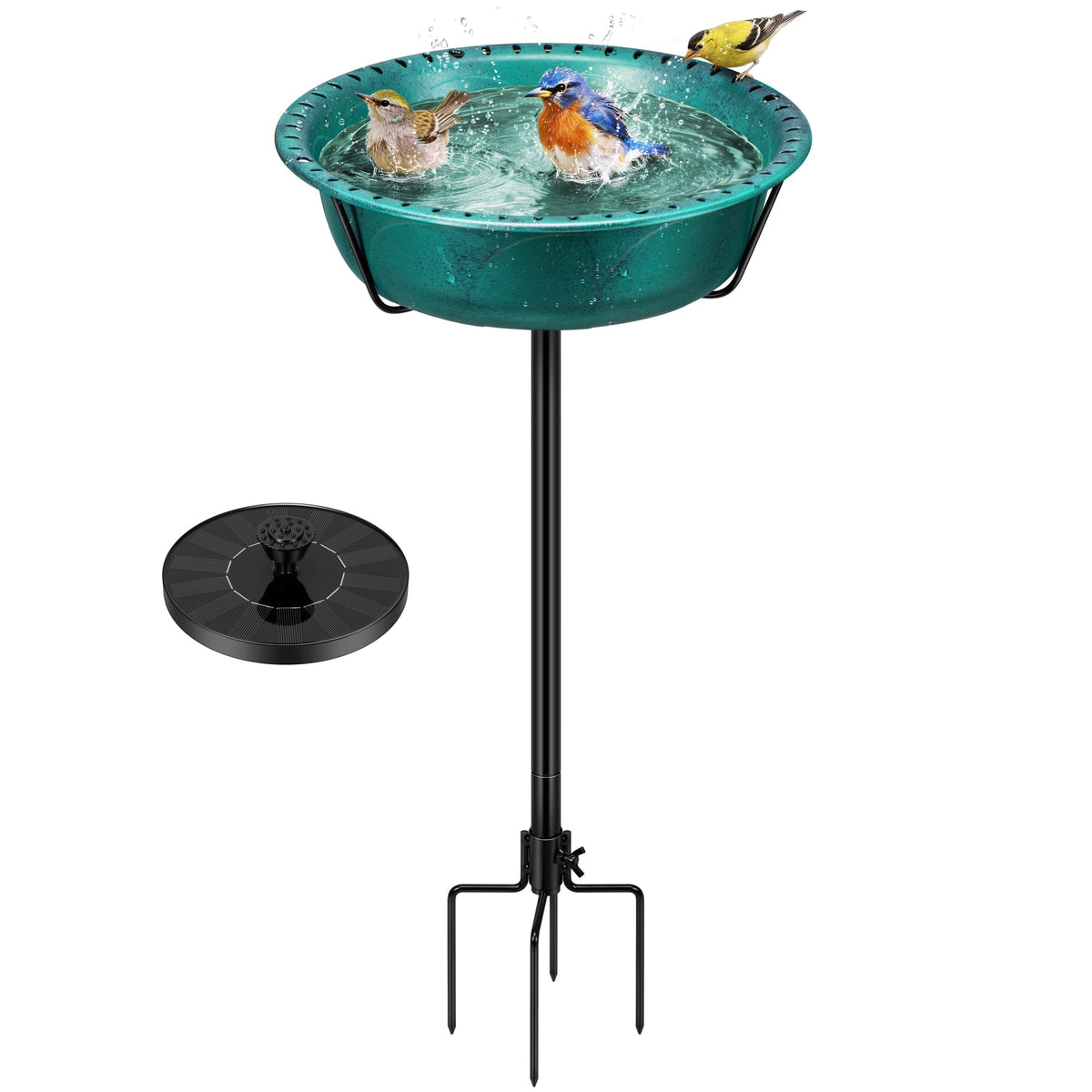 VIVOHOME front view of green bird bath showing fountain and bowl, attracts birds