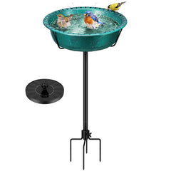 VIVOHOME front view of green bird bath showing fountain and bowl, attracts birds
