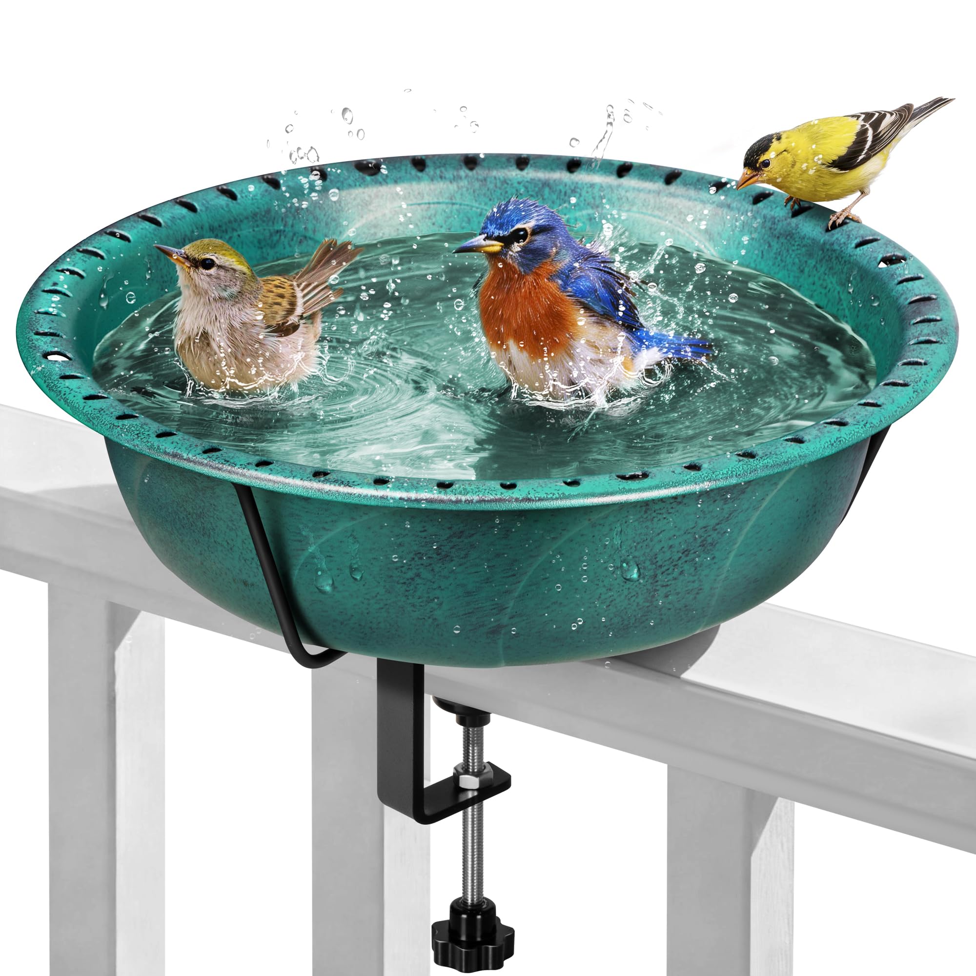VIVOHOME front view of deck-mounted bird bath showing decorative bronze finish and bowl