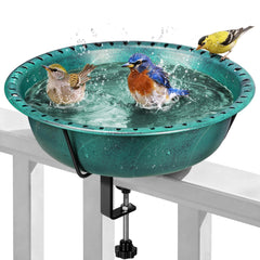 VIVOHOME front view of deck-mounted bird bath showing decorative bronze finish and bowl