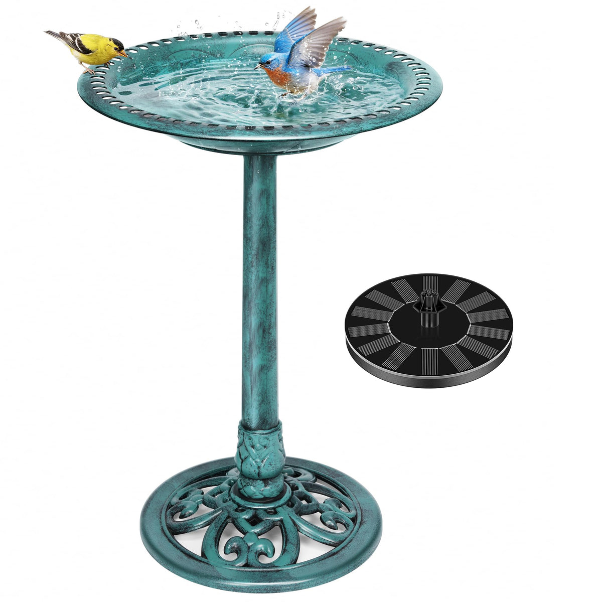 VIVOHOME front view of green bird bath and pedestal showing elegant finish and attraction