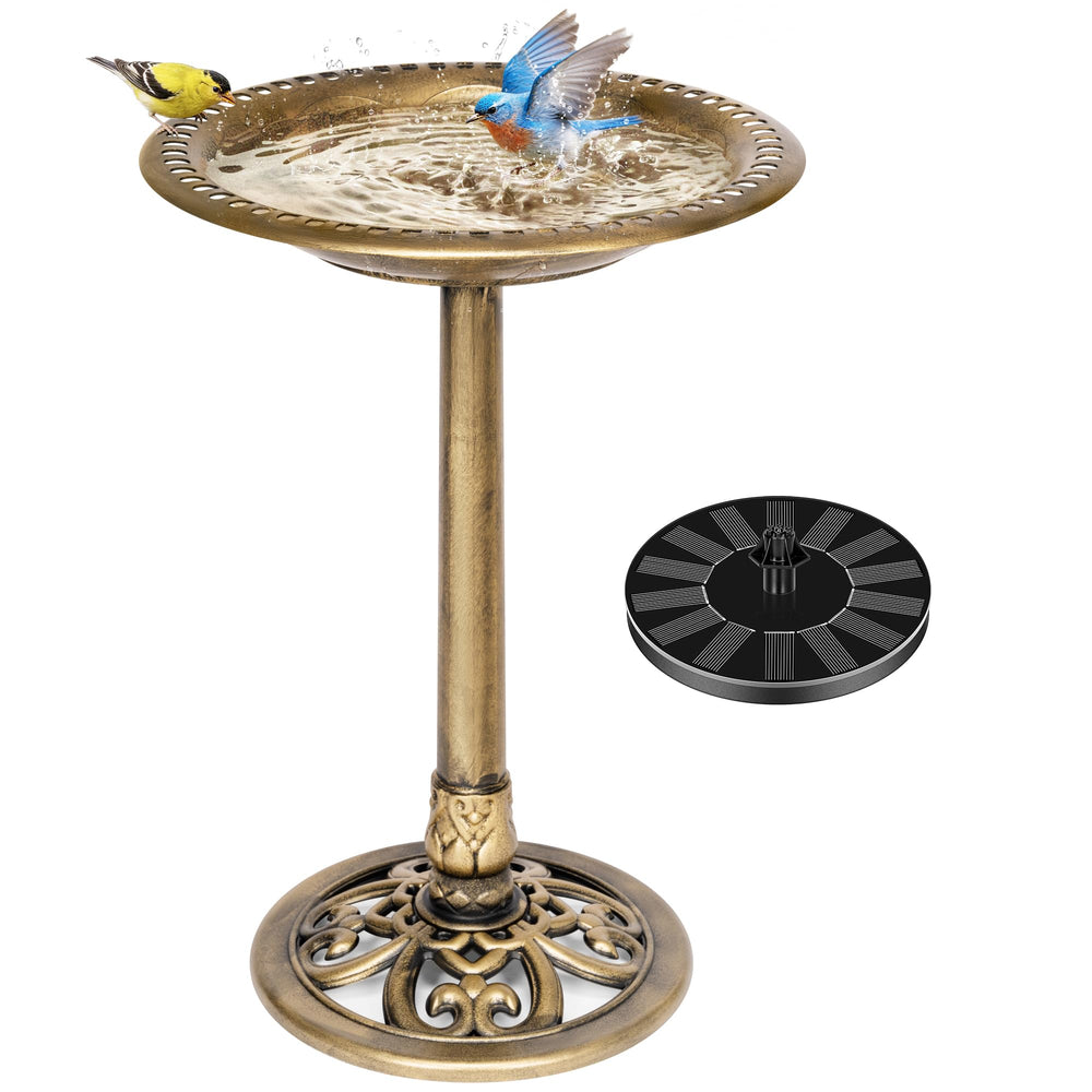 VIVOHOME front view of golden bird bath showing elegant pedestal and bowl, invites birds easily