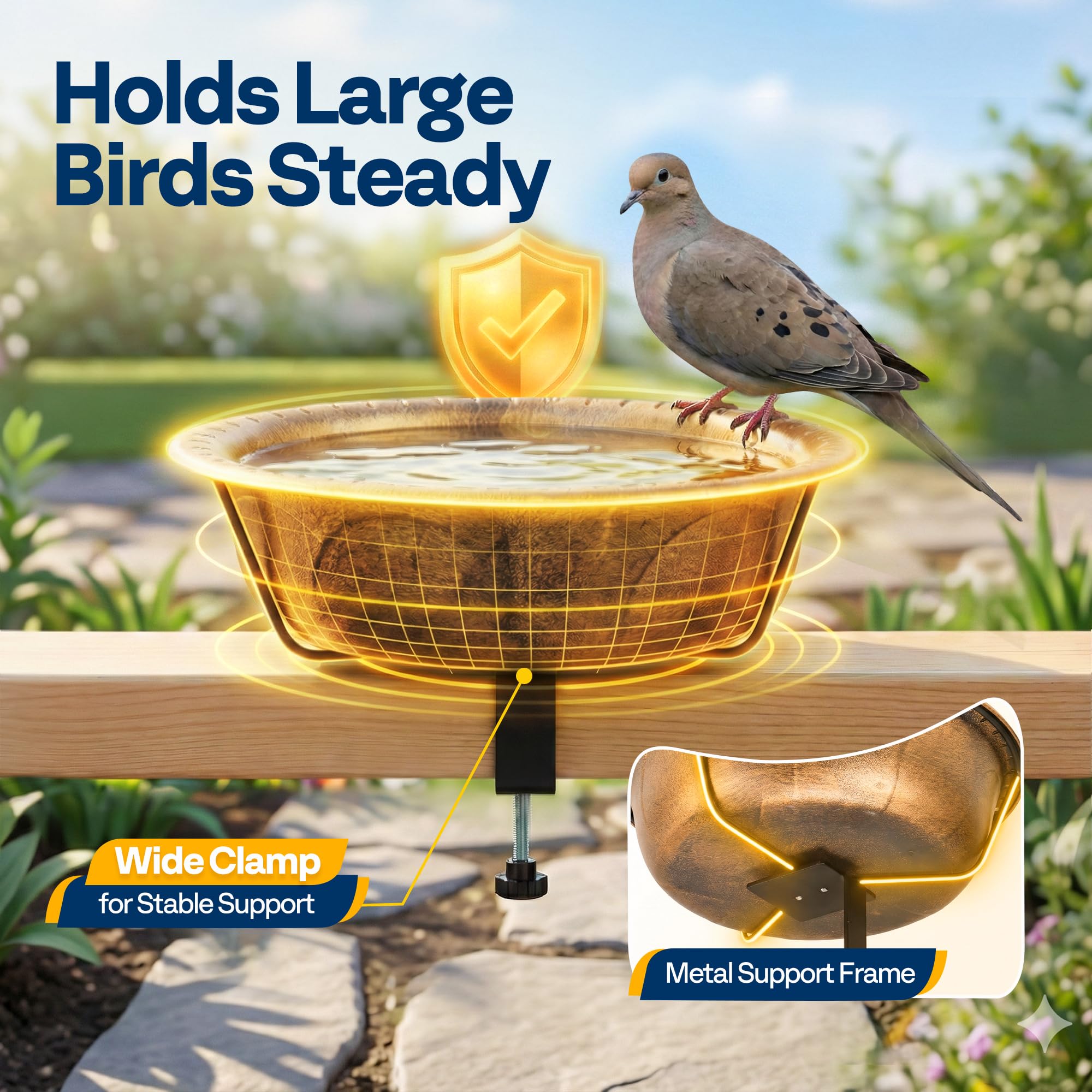 VIVOHOME bird using the bath showing safe shallow water access and natural attraction