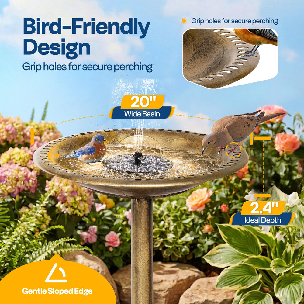 VIVOHOME bird bath with small songbirds using the water feature, encourages backyard wildlife